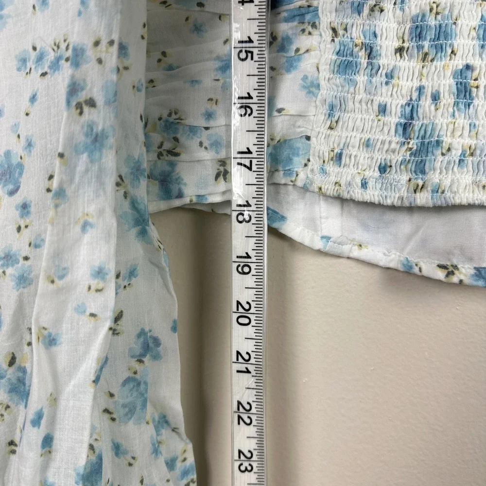 Free People‎ Women's Large Crop Top Blue Floral Smocked Back Ruffle OB1612127